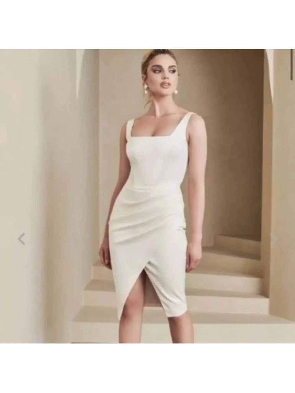 Lavish Alice Ivory Square-Neck Midi Bodycon Dress